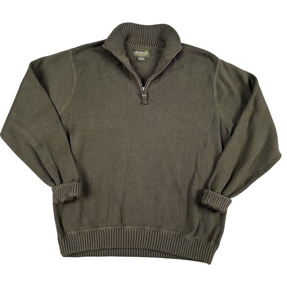 Eddie Bauer Other - Eddie Bauer 100% Cotton 1/4 Zip Mens Olive Green Sweater Sz Large